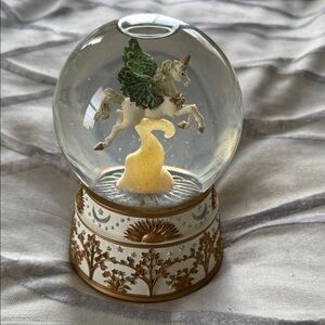 Majestic Unicorn Snow Globe with Gold and Green Details